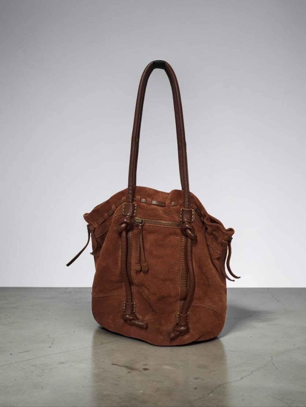 Lucky Brand Large Brown Suede Hobo Bag Slouchy Bucket Purse Hippy Boho - Picture 3 of 11